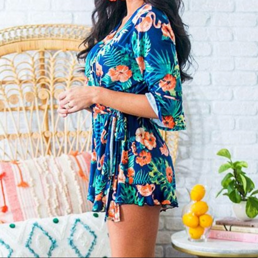 Tropical Flamingo Wrap Romper - Picture 3 of 5